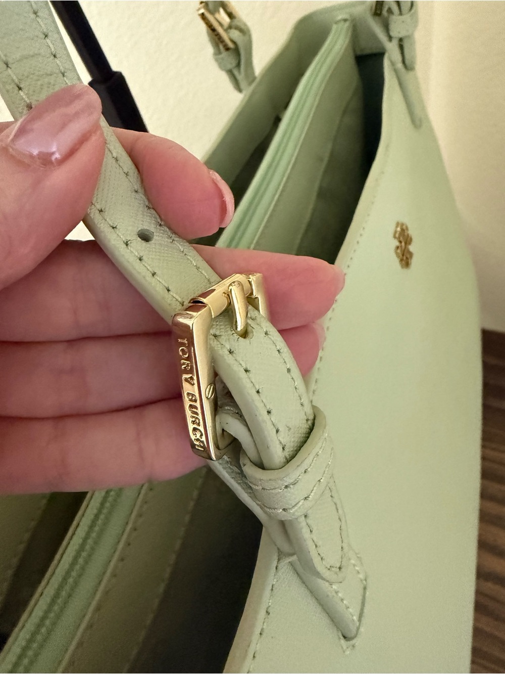 Tory Burch Laptop Tote | Mint Green | Coated Canvas | Work Bag - Picture 7 of 12